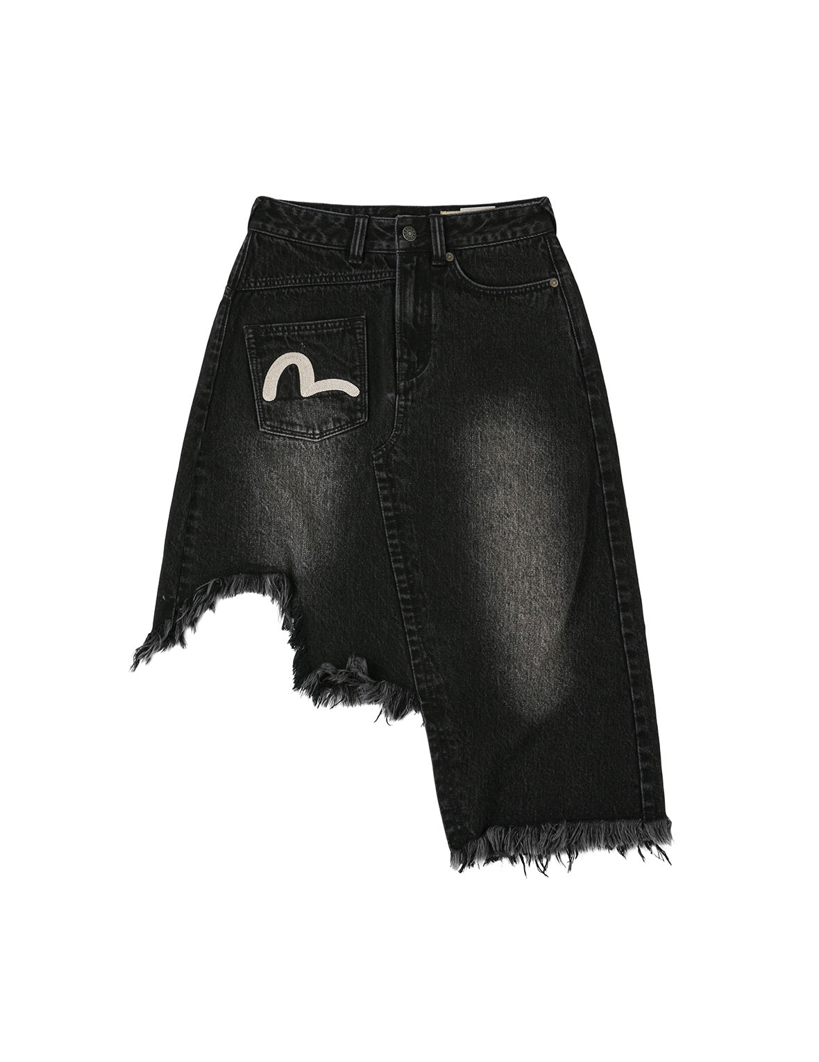 海鸥和口号刺绣常规版型解构洗水牛仔裙